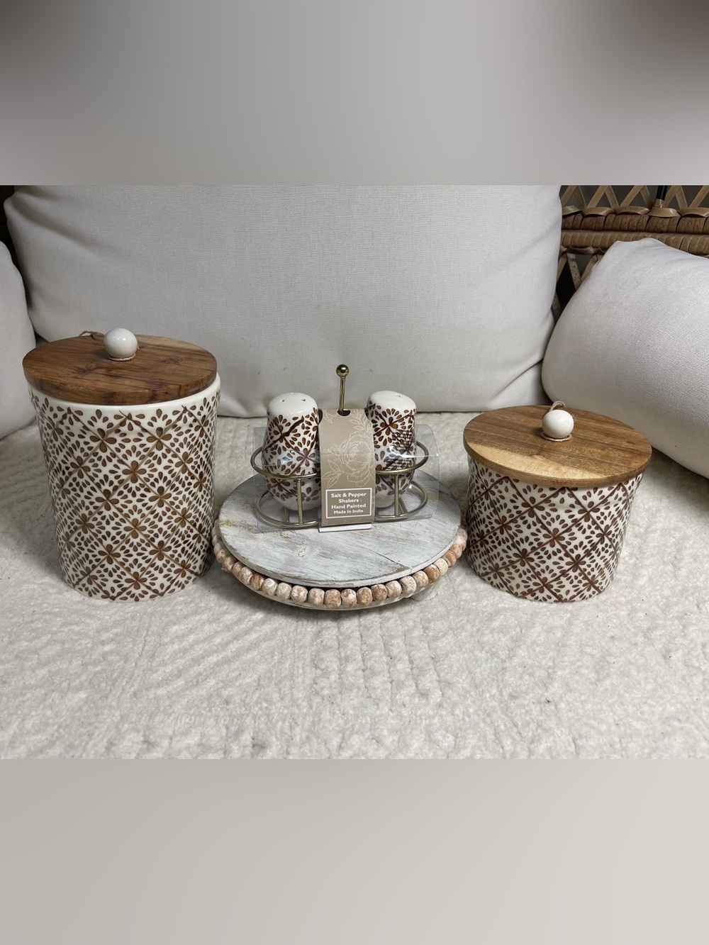 Made in India canister set of 2 with matching salt and pepper brown wooden lid